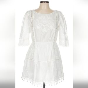 NWT LoveShackFancy Novalie Mini in Antique White Crochet Pom Trim Cotton Dress M